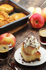 Freshly cooked apple pie with whipped creme