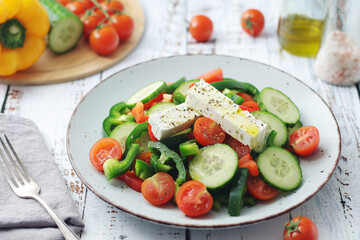 Traditional Greek salad on the plate