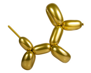Gold bright balloon dog isolated on the white background