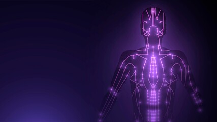 Glowing diagram of acupuncture points on the human body	