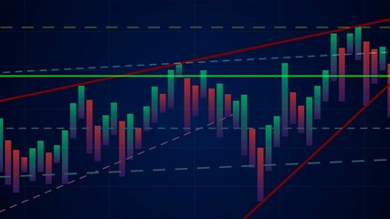 Screen with a graph of the value of shares, trader analysis