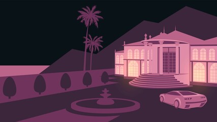Illustration with a rich mansion and a car - obrazy, fototapety, plakaty