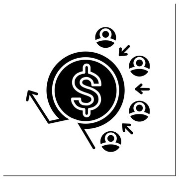 Customer acquisition costs glyph icon.Traffic customers.Positive and profitable stream of clients.Pay off strategy.Filled flat sign. Isolated silhouette vector illustration