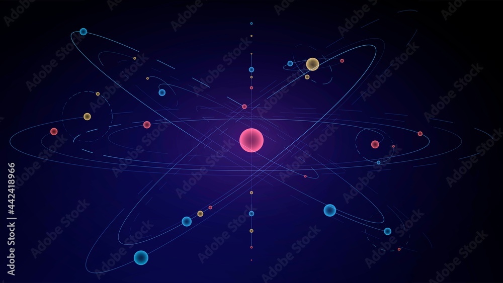 Poster bright schematic solar system with multicolored planets