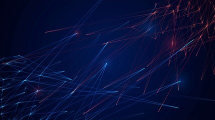 Glowing blue and red lines with sparks on a black background