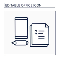 Workplace line icon. Checklist, pencil and mobile phone for doing tasks. Work atmosphere.Workplace.Office concept. Isolated vector illustration. Editable stroke
