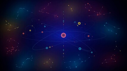 Schematic solar system with multicolored planets and zodiacal constellations © lidiia