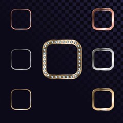 Set of gold, silver and bronze square frames, ui elements