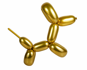 Gold bright balloon dog isolated on the white background