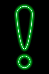 Green neon exclamation point on a black background