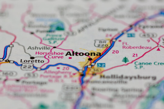 06-29-2021 Portsmouth, Hampshire, UK, Altoona Pennsylvania USA shown on a Geography map or Road map