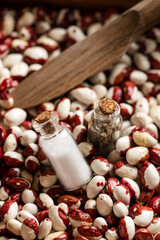 salt and pepper in glass bottles
