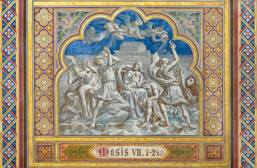 VIENNA, AUSTIRA - JUNI 24, 2021: The fresco biblical Worldwide flood in the Votivkirche church by...