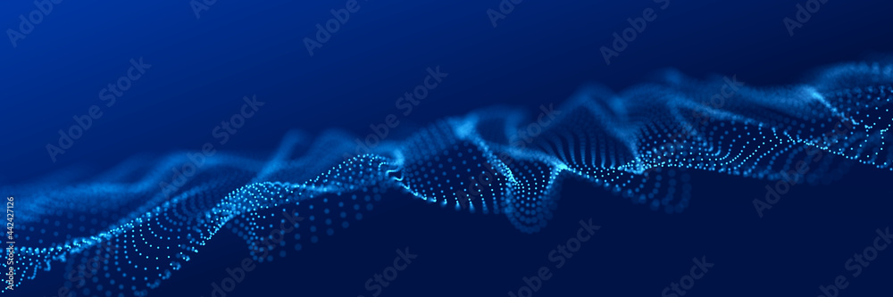 Poster Technological wave of points. Digital background. Great data visualization.