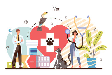 Pet veterinarian concept. Veterinary doctor checking and treating animal.