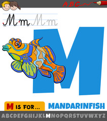 letter M from alphabet with cartoon mandarinfish animal