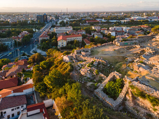 Obraz premium Aerial sunset cityscape of City of Plovdiv, Bulgaria