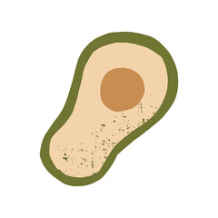 green fresh half cut avocado hand drawn cartoon art illustration