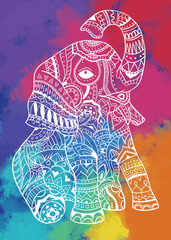 Mandala Elephant with Colorful Watercolor Background