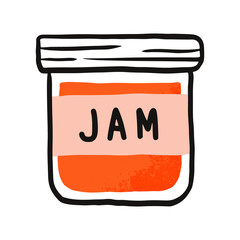 Hand drawn strawberry jam in glass jar vector illustration