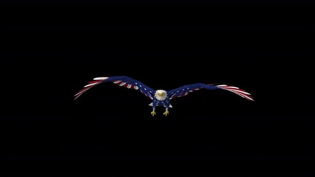 Bald Eagle - USA Flag - Flying Loop - Front View -  Alpha Channel - 3D Animation
