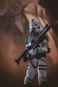 NEW YORK USA, JUNE 30 2021: Star Wars The Clone Wars Phase 2 clone trooper with blaster  - Hasbro action figure
