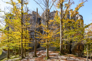Dovbush rocks, group of rocks, natural and man-made caves carved into stone in the forest, named after the leader of the opryshky movement Oleksa Dovbush, Ukraine.