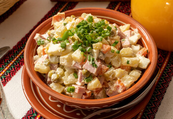 traditional salad Olivier, usually prepared for the festive table in the post-Soviet space