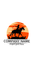 cowboy girl silhouette logo illustration vector riding a horse