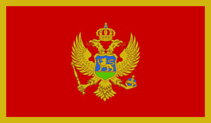 Montenegro flag with coat of arms vector illustration, seal or national emblem, isolated on white background.