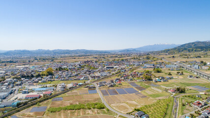 ［福島県］国見町の町並みの空撮