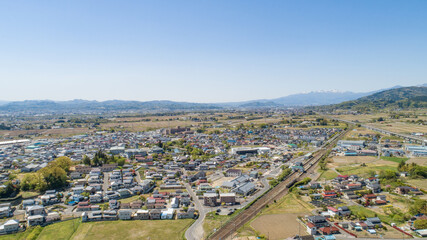 ［福島県］国見町の町並みの空撮