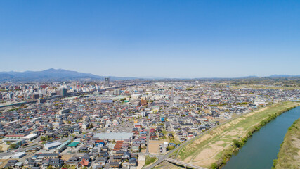 ［福島県］郡山市の街並みの空撮
