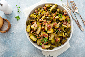 Brussel sprouts cooked with bacon, side dish recipe
