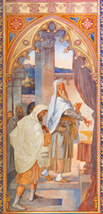 VIENNA, AUSTIRA - JUNI 24, 2021: The fresco of the parable of Pharisee and the tax collector in the...