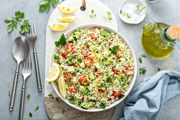 Tabbouleh salad with cauliflower rice and vegetables