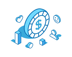 Dollar coin isometric line illustration. Digital money 3D banner template.
