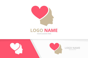 Vector heart and face logo combination. Unique man care logotype design template.