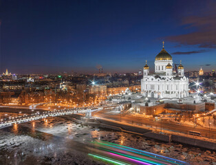 Fototapeta premium The Cathedral of Christ the Savior at night, Moscow, Russia