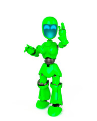robot girl is standing and talking in white background