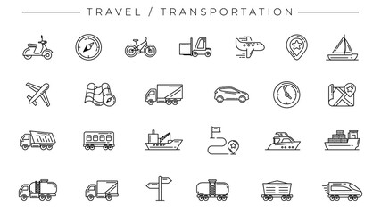 Travel and Transportation concept line style vector icons set