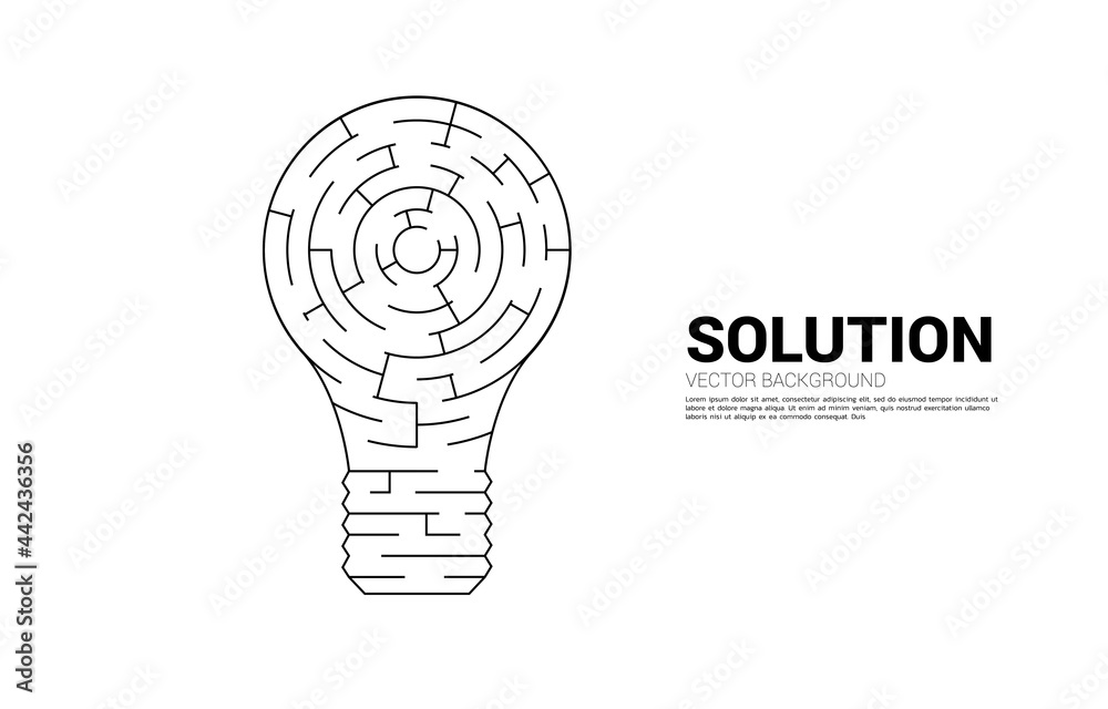 Poster Light bulb with from maze game. Business concept for problem solving and finding idea.
