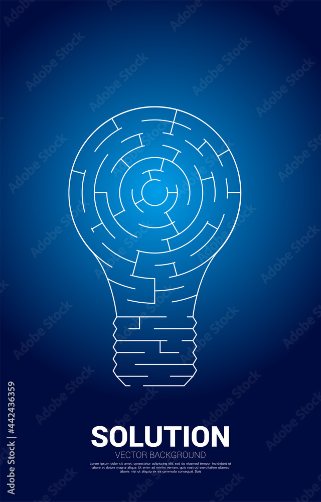 Poster Light bulb with from maze game. Business concept for problem solving and finding idea.