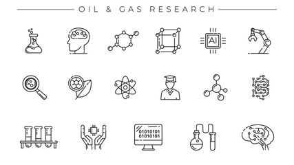 Oil and Gas Research concept line style vector icons set