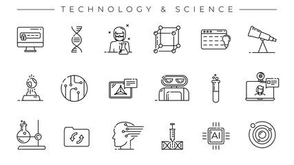 Fototapeta premium Technology and Science concept line style vector icons set.