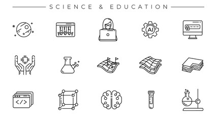 Science and Education concept line style vector icons set.