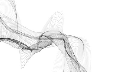 Abstract background with monochrome wave lines on white background.
