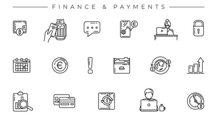 Finance and Payments concept line style vector icons set.