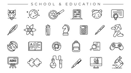 School and Education concept line style vector icons set.