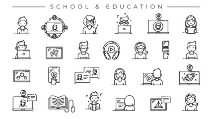 School and Education concept line style vector icons set.